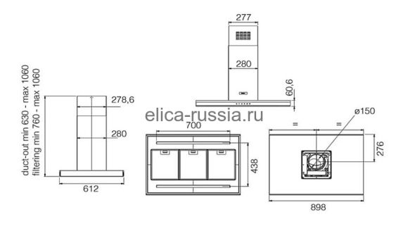 ELICA Вытяжка островная ADELE IS BLIX/A/90 X 60