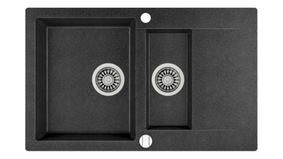 Мойка врезного монтажа из Тегранита с 1-ой основной и 1-ой дополнительной чашами CLIVO 60 B-TQ 1½B 1D ONYX BLACK
