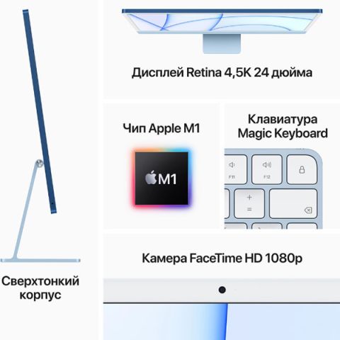 iMac 24" Retina 4,5K, (M1 8C CPU, 7C GPU), 8 ГБ, 256 ГБ SSD, розовый