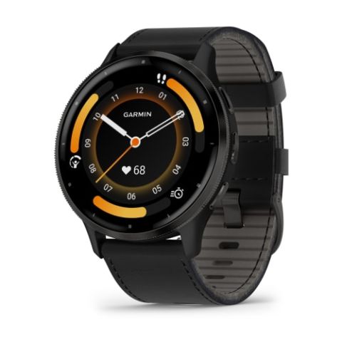 Garmin Venu 3 черные с серым безелем и кожаным ремешком (010-02784-52)